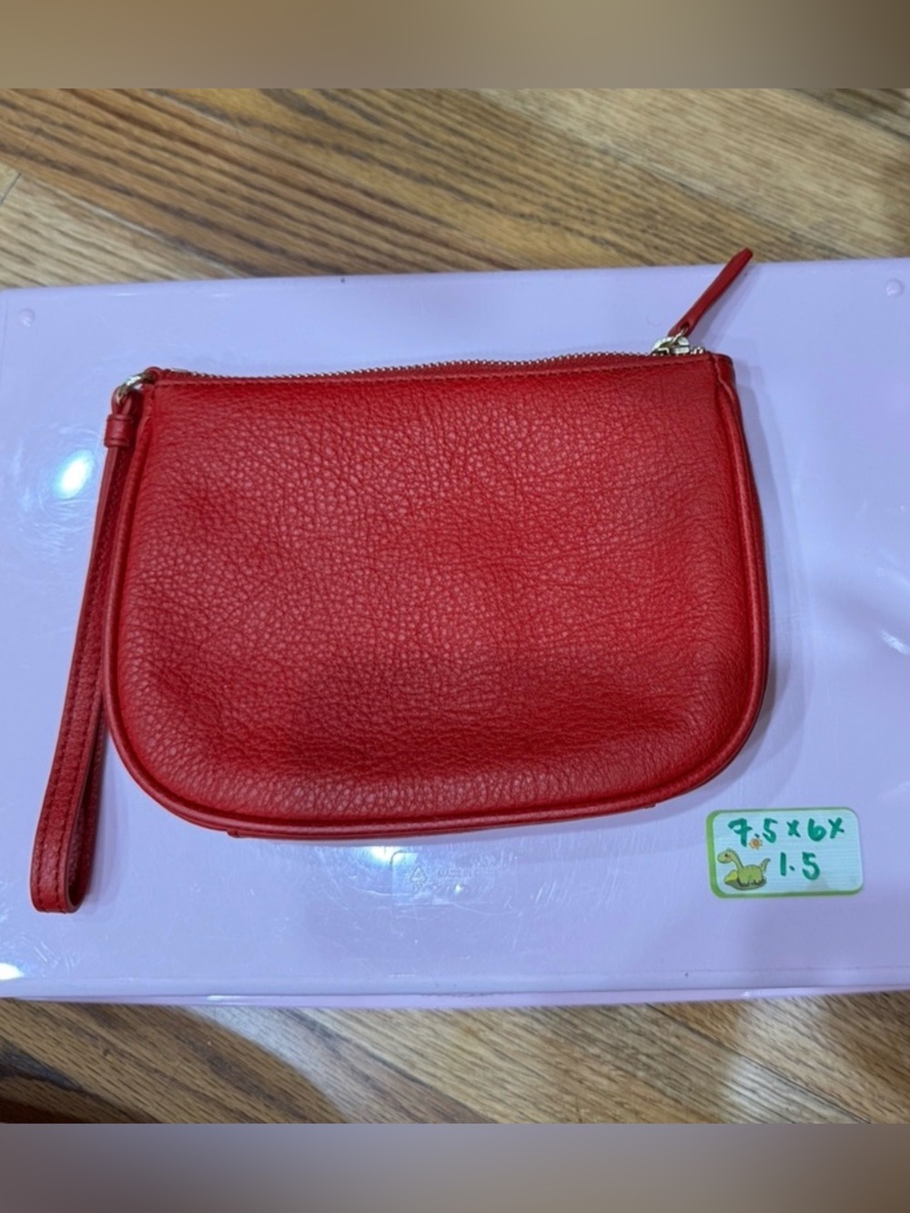 Red 100% Leather Wristlet Pouch Talbots